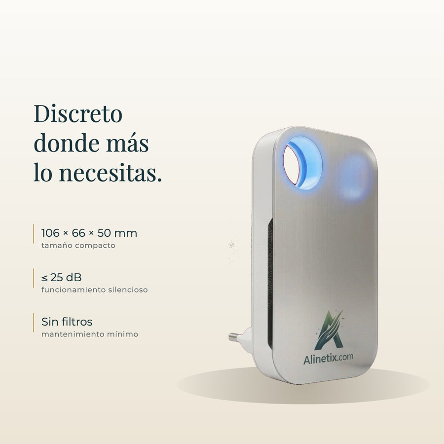 Mini Compacto: 106 x 66 x 50 mm, 25 dB o menos, sin filtros